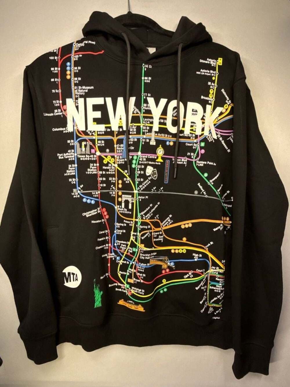 MTA Officially Licensed New York Subway Map Black Hoodie Med.